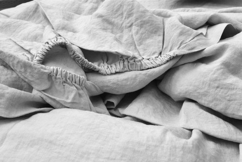Luxurious light grey linen fitted sheet. All sizes