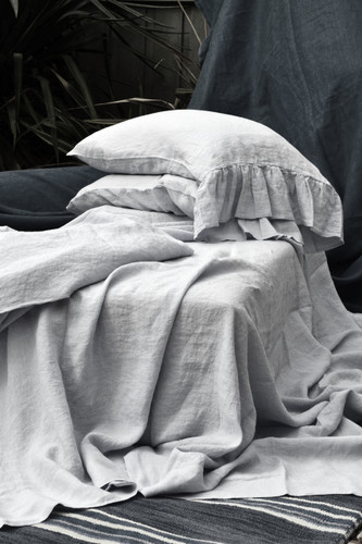 Luxurious light grey linen fitted sheet. All sizes