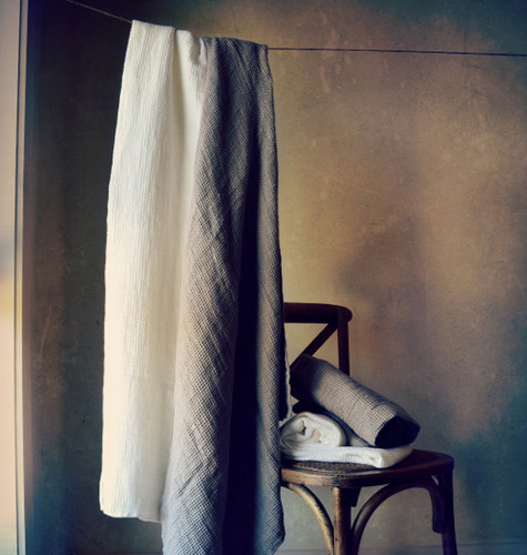 Waffle linen bath towel, undyed natural linen