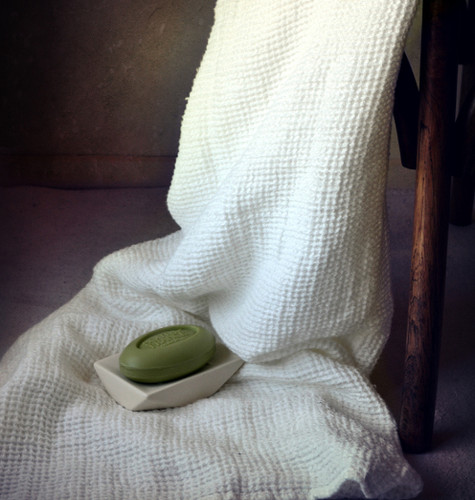 Natural linen bathroom towel/Waffle texture/Ivory