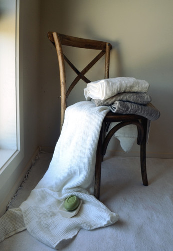 Natural linen bathroom towel/Waffle texture/Ivory