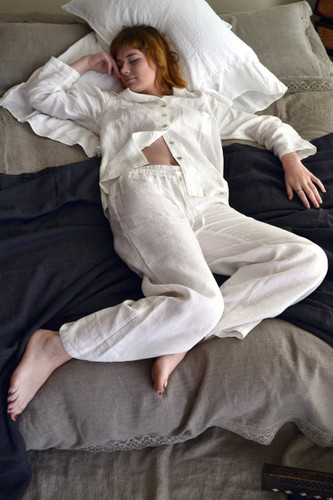 Luxurious natural stonewashed linen sleepwear. Pajama Set