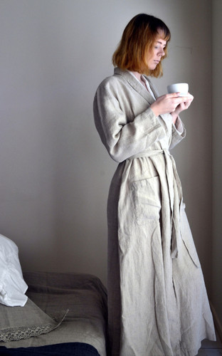 Vintage inspired long linen robe/ Flax colour
