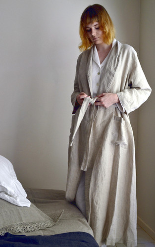 Vintage inspired long linen robe/ Flax colour