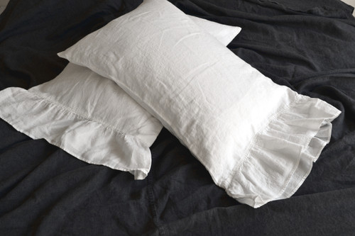 Antique white linen pillow case with ruffle