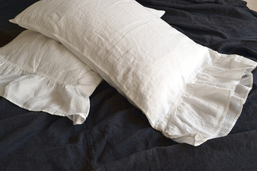 Antique white linen pillow case with ruffle
