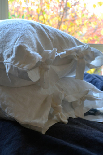 Antique white linen pillow case with ties