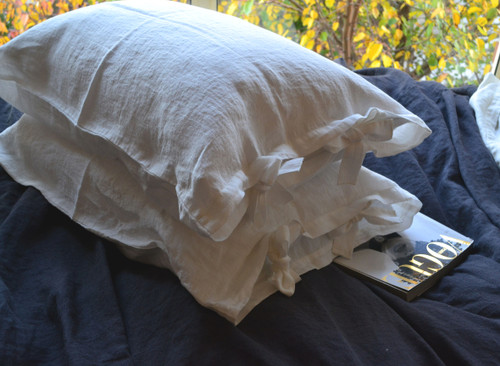 Antique white linen pillow case with ties