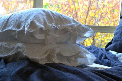 Antique white linen pillow case with ties