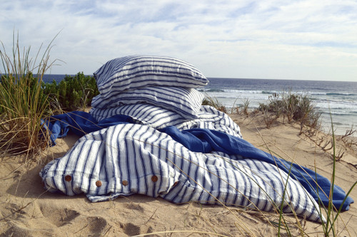 Vintage Classic. Antique French Ticking Stonewashed Linen Quilt cover