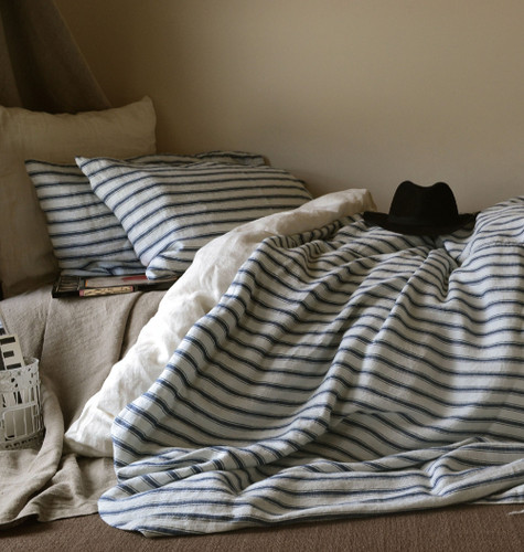 Vintage Classic. Antique French Ticking Stonewashed Linen Quilt cover