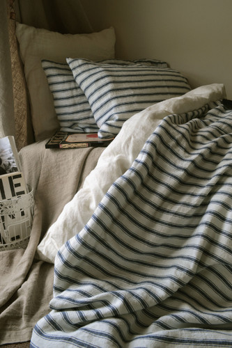 Vintage Classic. Antique French Ticking Stonewashed Linen Quilt cover