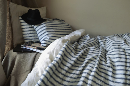 Vintage Classic. Antique French Ticking Stonewashed Linen Quilt cover