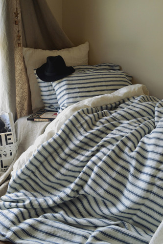Vintage Classic. Antique French Ticking Stonewashed Linen Quilt cover
