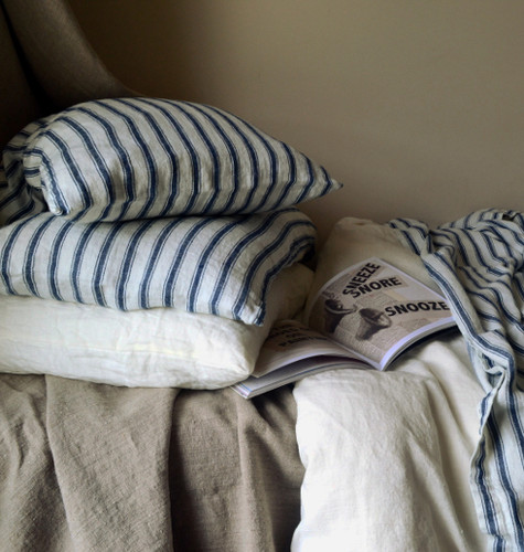 French Navy Ticking Stonewashed Linen Pillowcase
