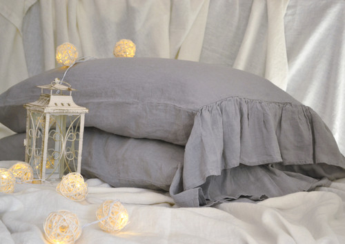 Light Grey stonewashed linen pillow cases, set of 2