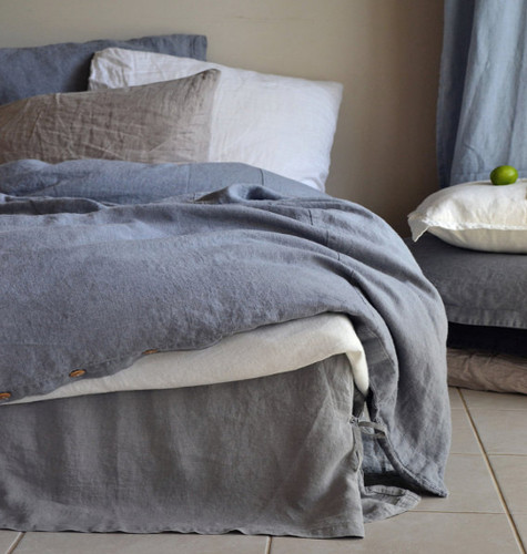Dove Grey stonewashed linen quilt cover. Heavy weight rustic linen