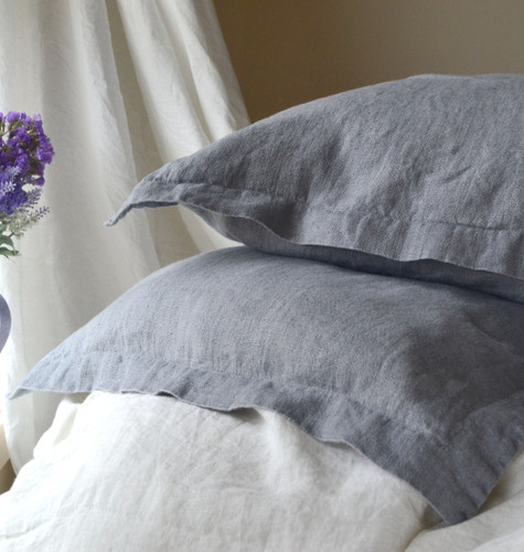 Dove Grey Rustic Linen Pillowcases, set of 2