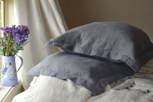Dove Grey Rustic Linen Pillowcases, set of 2