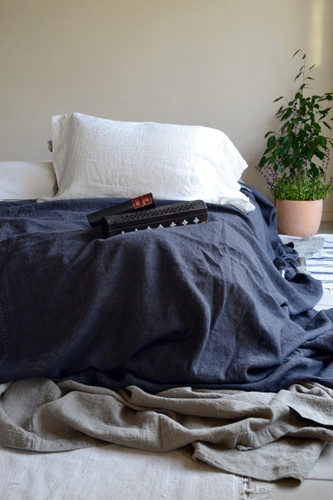 Peppercorn Dark Grey Rustic Heavy Linen Bed cover/Coverlet