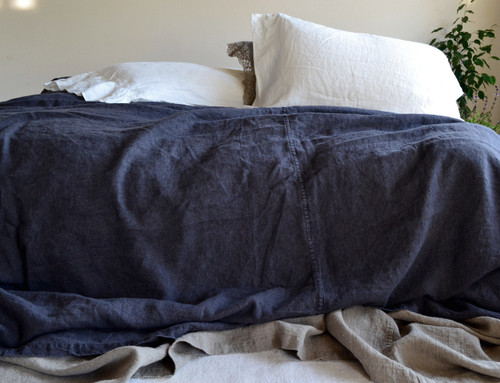 Peppercorn Dark Grey Rustic Heavy Linen Bed cover/Coverlet