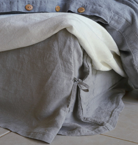 Light Grey Box Pleated Dust Ruffle, Natural stonewashed linen
