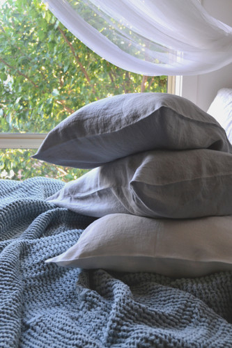 Light grey stonewashed linen pillow case