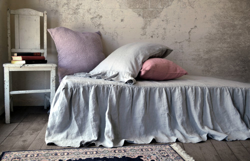 Ruffled Bedskirt⎮Bed Valance⎮Light Grey natural linen