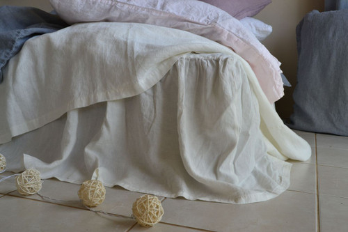 Antique White Linen Ruffled Valance⎮Bedskirt⎮Dust Ruffle
