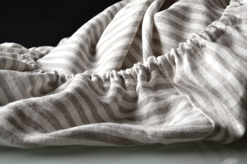 Grey and White Pinstriped linen fitted sheet