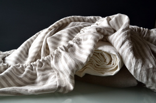 Grey and White Pinstriped linen fitted sheet