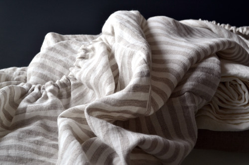 Grey and White Pinstriped linen fitted sheet