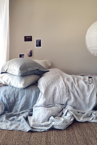 Grey and White Pinstriped linen duvet cover