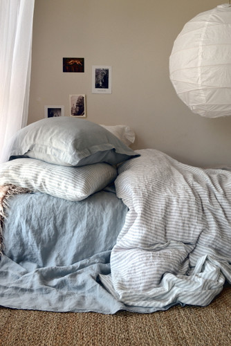 Grey and White Pinstriped linen duvet cover