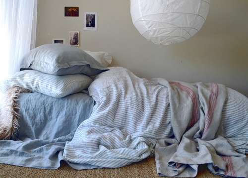 Grey and White Pinstriped linen duvet cover