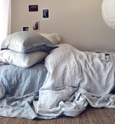 Grey and White Pinstriped linen duvet cover