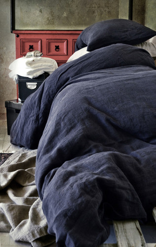 Midnight Blue stonewashed linen duvet/quilt cover