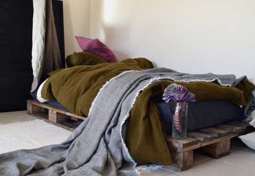 Dark Olive Green natural stonewashed linen bedding
