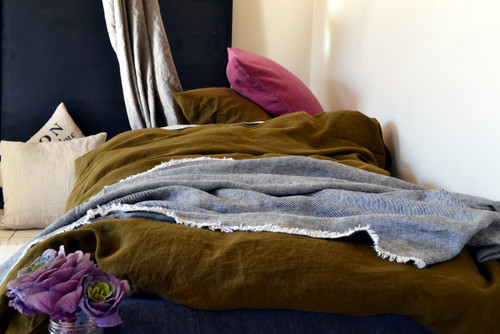 Dark Olive Green natural stonewashed linen bedding