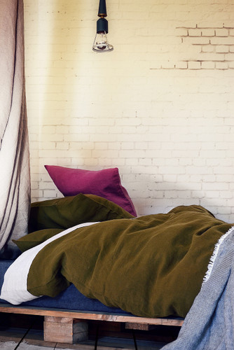 Dark Olive Green natural stonewashed linen bedding