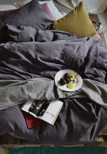 Charcoal stonewashed linen duvet/quilt cover