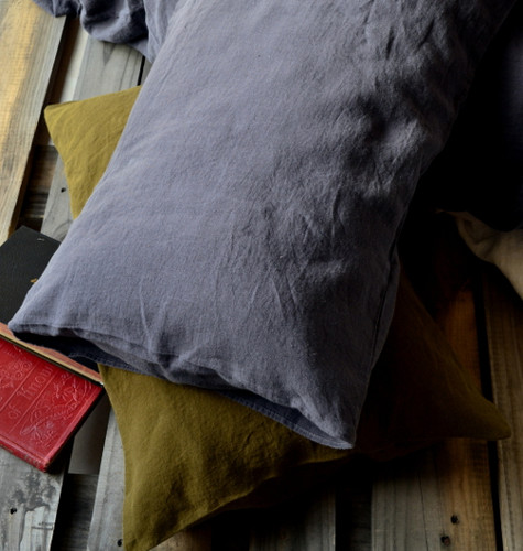 Charcoal stonewashed linen pillow case