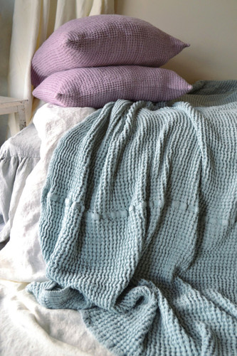 Waffle linen blanket, Duck Egg Blue