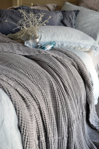 Waffle linen blanket, Fossil Grey