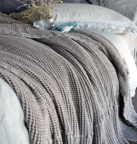 Waffle linen blanket, Fossil Grey