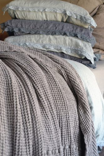 Waffle linen blanket, Fossil Grey