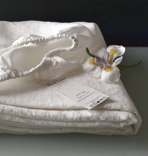 Antique white fitted linen sheet. Stonewashed linen. All sizes