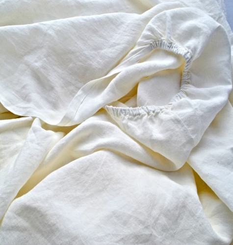 Antique white fitted linen sheet. Stonewashed linen. All sizes