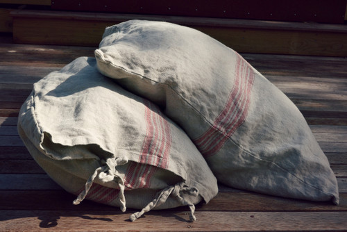 Red Stripe Grainsack Linen Pillowcase. All sizes