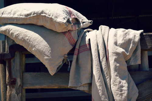 Red Stripe Grainsack Linen Pillowcase. All sizes